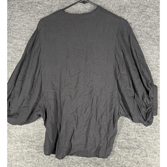 Express Blouse Women S Small Black V-Neck 3/4 Sleeve Rayon Casual Solid - Picture 2 of 7